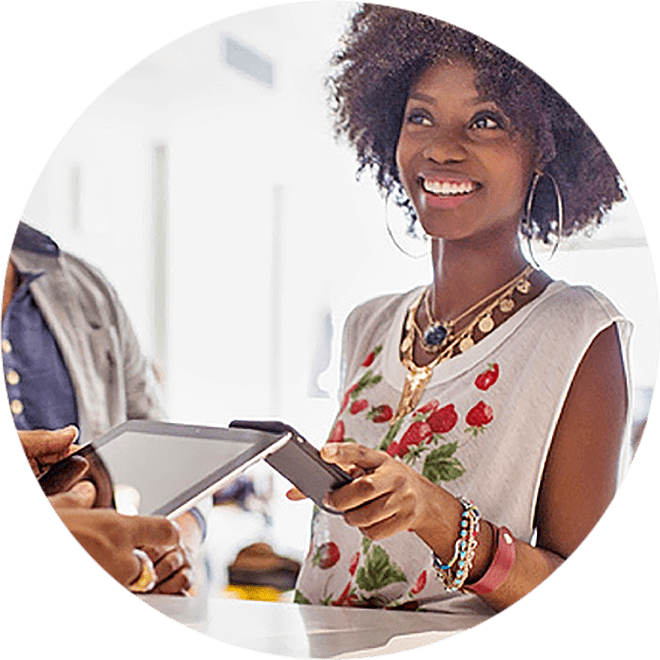 women tapping phone